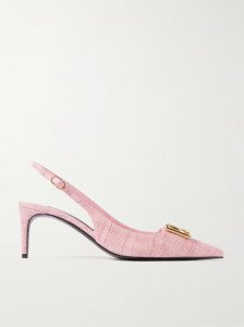 Logo-embellished raffia slingback pumps Logo-embellished raffia slingback pumps
