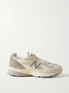 Made in USA 990v4 leather-trimmed suede and mesh sneakers Made in USA 990v4 leather-trimmed suede and mesh sneakers