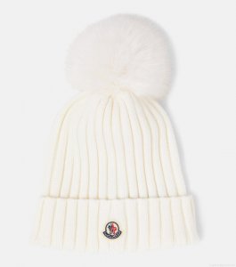 MonclerLogo faux fur-trimmed wool beanie MonclerLogo faux fur-trimmed wool beanie
