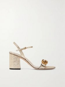 Marmont logo-embellished metallic cracked-leather sandals Marmont logo-embellished metallic cracked-leather sandals