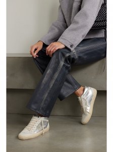 Mid Star distressed suede-trimmed metallic snake-effect leather sneakers Mid Star distressed suede-trimmed metallic snake-effect leather sneakers