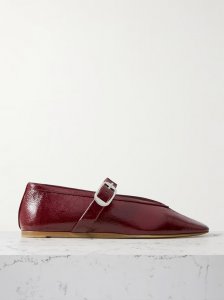 Stella textured patent-leather Mary Jane ballet flats Stella textured patent-leather Mary Jane ballet flats