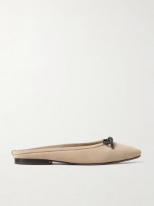 Bow-embellished suede slippers Bow-embellished suede slippers
