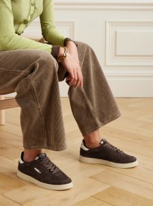 Flat Low leather-trimmed suede sneakers Flat Low leather-trimmed suede sneakers