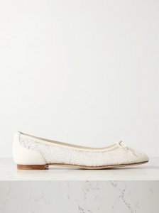 Verizzo bow-detailed suede-trimmed cotton-blend lace ballet flats Verizzo bow-detailed suede-trimmed cotton-blend lace ballet flats