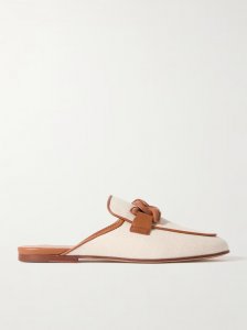 Sabot leather-trimmed canvas slippers Sabot leather-trimmed canvas slippers