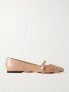 Elisa embellished patent-trimmed leather Mary Jane flats Elisa embellished patent-trimmed leather Mary Jane flats
