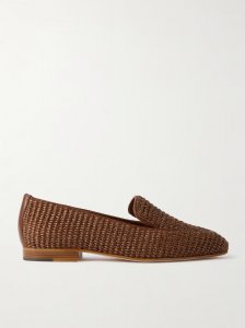 Pitakara leather-trimmed raffia loafers Pitakara leather-trimmed raffia loafers