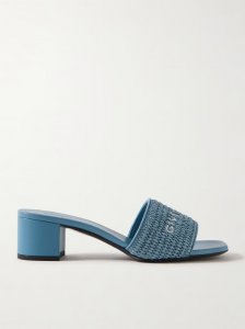 4G leather-trimmed embroidered raffia mules 4G leather-trimmed embroidered raffia mules