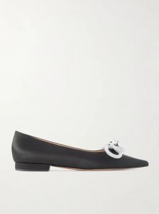 Double Bow crystal-embellished satin point-toe flats Double Bow crystal-embellished satin point-toe flats