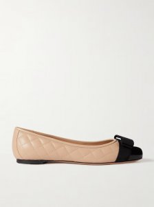 Varina bow-embellished quilted smooth and patent-leather ballet flats Varina bow-embellished quilted smooth and patent-leather ballet flats