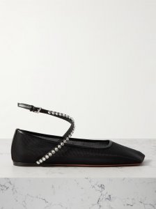 Ane crystal-embellished leather-trimmed mesh ballet flats Ane crystal-embellished leather-trimmed mesh ballet flats