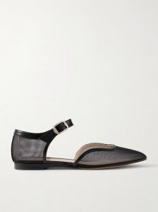 Leather-trimmed mesh Mary Jane ballet flats Leather-trimmed mesh Mary Jane ballet flats