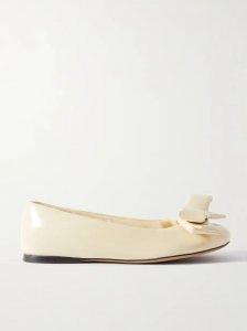 Puffy bow-detailed padded glossed-leather ballet flats Puffy bow-detailed padded glossed-leather ballet flats