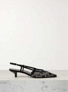 Demi suede-trimmed crystal-embellished mesh slingback pumps Demi suede-trimmed crystal-embellished mesh slingback pumps