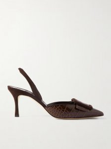 Mayslibi 70 buckled suede-trimmed croc-effect leather slingback pumps Mayslibi 70 buckled suede-trimmed croc-effect leather slingback pumps