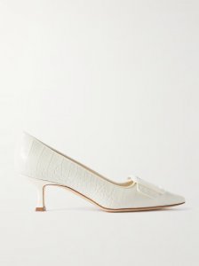 Maysale 50 buckled suede-trimmed croc-effect leather point-toe pumps Maysale 50 buckled suede-trimmed croc-effect leather point-toe pumps