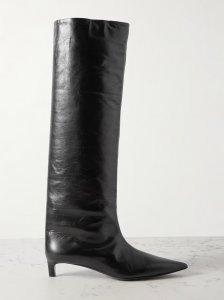 Textured-leather point-toe knee boots Textured-leather point-toe knee boots