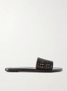 Laser-cut leather slides Laser-cut leather slides