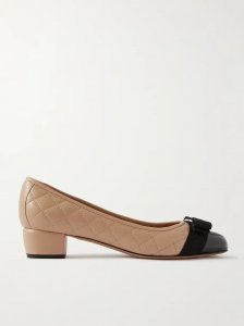 Vara embellished patent-trimmed quilted leather pumps Vara embellished patent-trimmed quilted leather pumps