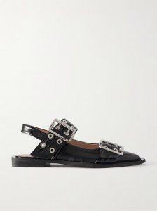 + NET SUSTAIN buckled eyelet-embellished recycled faux patent-leather ballet flats + NET SUSTAIN buckled eyelet-embellished recycled faux patent-leather ballet flats