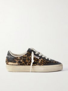 Soul-Star distressed leather-trimmed leopard-print calf hair sneakers Soul-Star distressed leather-trimmed leopard-print calf hair sneakers