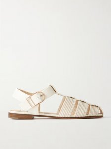 Calla striped crochet-knit and leather sandals Calla striped crochet-knit and leather sandals