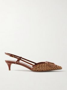 VLOGO 40 embellished leather-trimmed raffia slingback pumps VLOGO 40 embellished leather-trimmed raffia slingback pumps