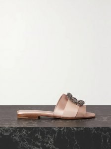 Martamod embellished grosgrain-trimmed satin slides Martamod embellished grosgrain-trimmed satin slides