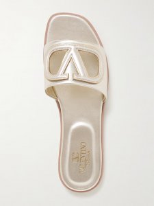 VLOGO cutout metallic leather slides VLOGO cutout metallic leather slides