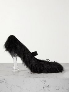 Bow-embellished faux-fur pumps Bow-embellished faux-fur pumps