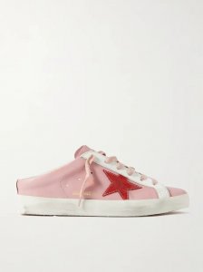 Super-Star Sabot distressed suede-trimmed leather slip-on sneakers Super-Star Sabot distressed suede-trimmed leather slip-on sneakers