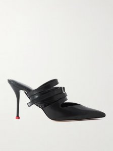 Buckle-embellished leather mules Buckle-embellished leather mules