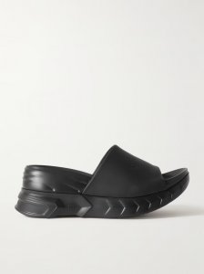 Marshmallow logo-debossed leather platform slides Marshmallow logo-debossed leather platform slides