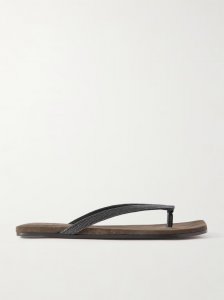 Bead-embellished leather flip flops Bead-embellished leather flip flops