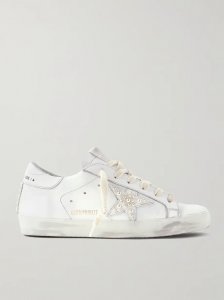 Superstar faux pearl-embellished distressed leather sneakers Superstar faux pearl-embellished distressed leather sneakers
