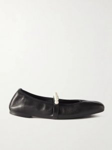 Goldie faux pearl-embellished leather ballet flats Goldie faux pearl-embellished leather ballet flats
