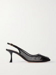 Viv' In The City patent leather-trimmed mesh slingback pumps Viv' In The City patent leather-trimmed mesh slingback pumps