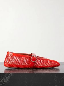 Patent leather-trimmed mesh ballet flats Patent leather-trimmed mesh ballet flats
