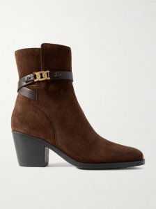 Embellished leather-trimmed suede ankle boots Embellished leather-trimmed suede ankle boots