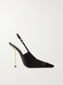 Ines velvet-trimmed satin slingback pumps Ines velvet-trimmed satin slingback pumps