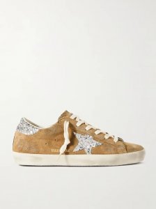 Super-Star distressed glittered leather-trimmed suede sneakers Super-Star distressed glittered leather-trimmed suede sneakers