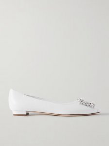 Hangisi 10 crystal-embellished satin point-toe flats Hangisi 10 crystal-embellished satin point-toe flats