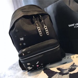 Yves Saint Laurent City Backpack With Pocket Patch Black Twill And Leather Yves Saint Laurent City Backpack With Pocket Patch Black Twill And Leather