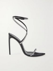 Crystal-embellished glossed-leather and silk sandals Crystal-embellished glossed-leather and silk sandals