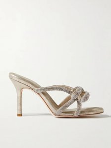 Margi crystal-embellished metallic suede mules Margi crystal-embellished metallic suede mules