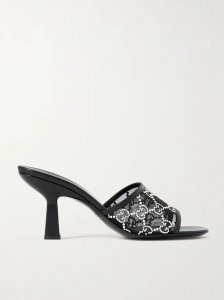 Demi leather-trimmed crystal-embellished mesh mules Demi leather-trimmed crystal-embellished mesh mules