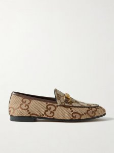 Jordaan horsebit-detailed leather-trimmed canvas-jacquard loafers Jordaan horsebit-detailed leather-trimmed canvas-jacquard loafers