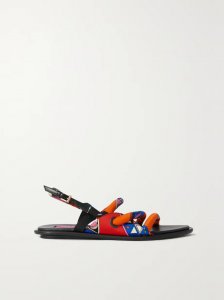 Patent-leather trimmed printed shell sandals Patent-leather trimmed printed shell sandals