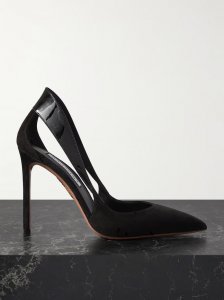 Dangerous Liasions 105 cutout patent leather-trimmed suede pumps Dangerous Liasions 105 cutout patent leather-trimmed suede pumps